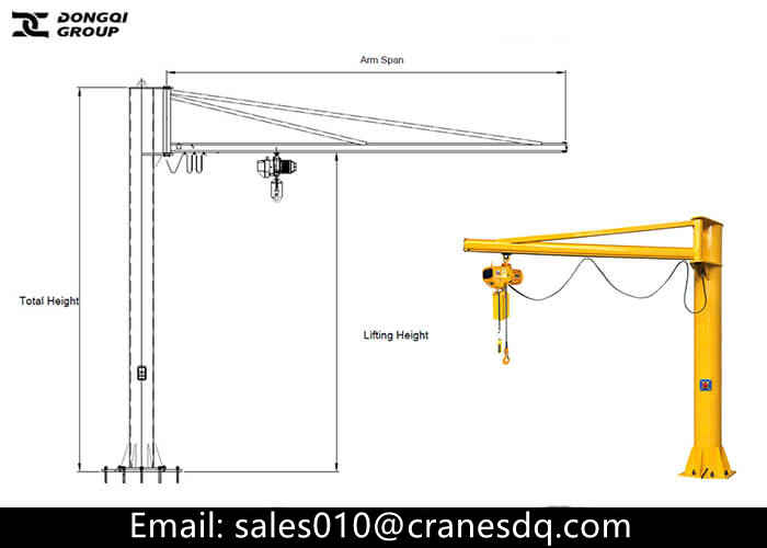Design drawing of Freestanding Jib Crane with Electric Chain Hoist