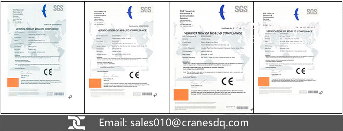 CE certificates for overhead crane, gantry crane, jib crane and electric hoist