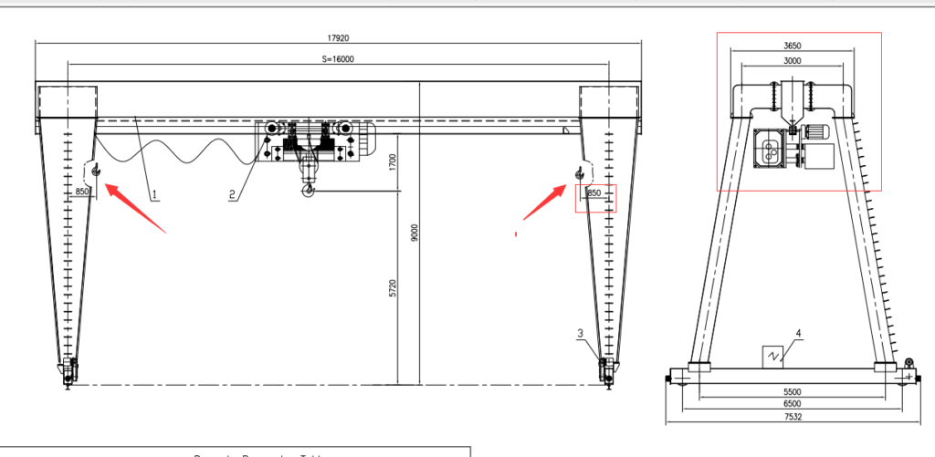 Design drawing of 25t double beam gantry crane