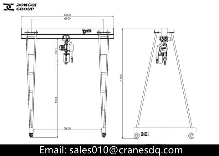 The basic design drawing for fixed height electric portable gantry crane