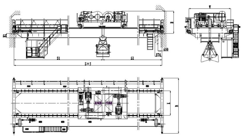 QZ Grab Bucket Overhead Crane Design Drawing