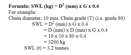 To calculate the SWL of lifting chain in kilograms