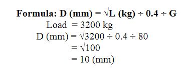 alculate the diameter (D) in millimetres of chain needed