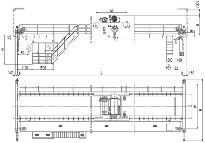 Electric Hoist Double girder Overhead crane drawing