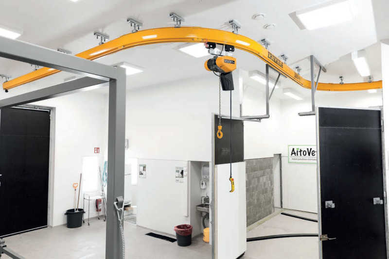 An Erikkila monorail, with Kito hoist, at a veterinary surgery for large animals