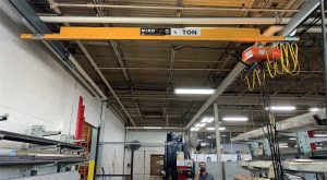 12t ceiling hung Niko Rail crane in tool room.