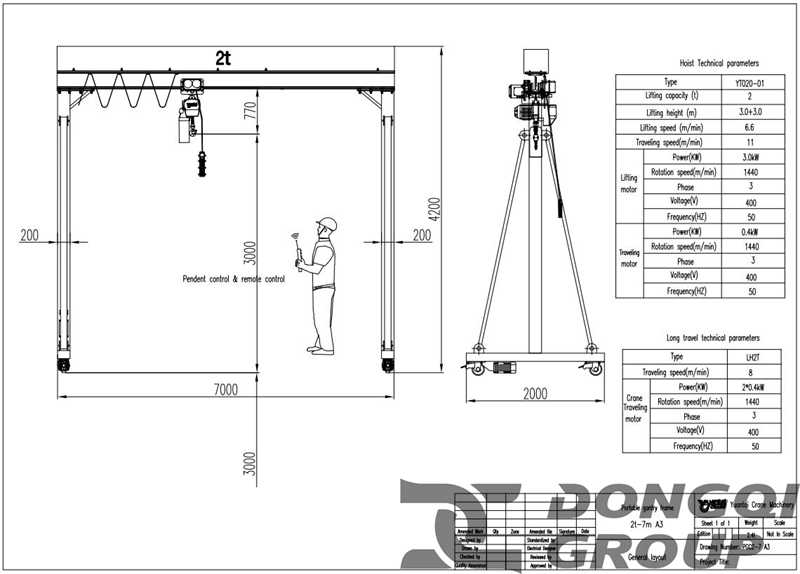 2 ton Protable gantry crane drawing