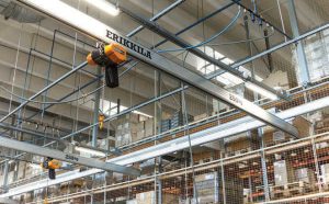 Kito Erikkila’s Prosystem with aluminium profile and internal conductor rail newly installed in a warehouse in Sweden.