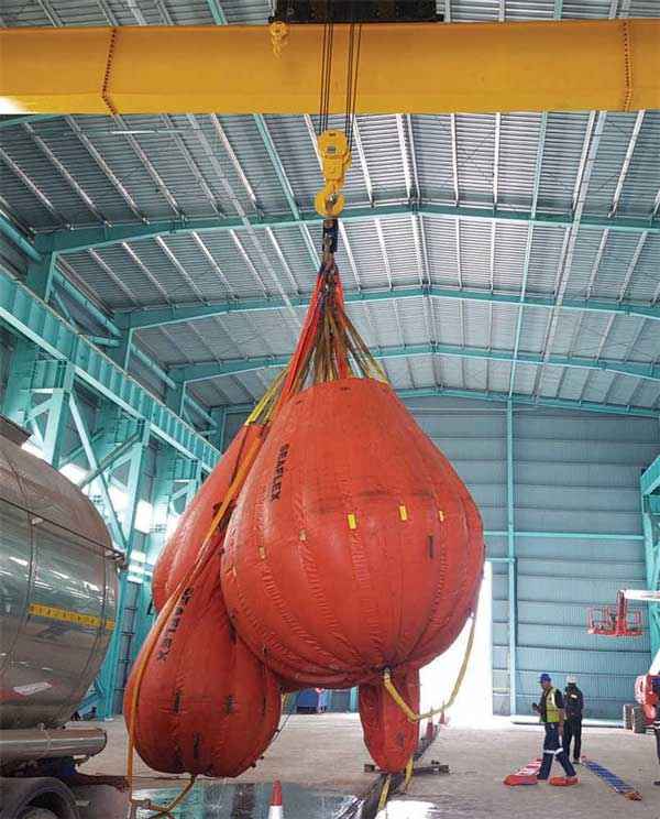 Filling the water weights ahead of the proof load test at Orsam Engineering