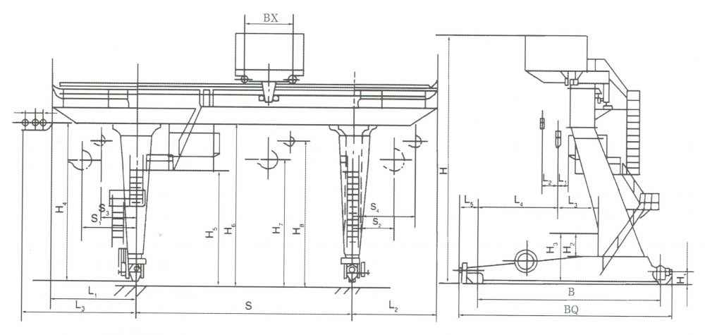 L loại 5~50/5 tấn đơn dầm giàn cần cẩu kích thước bản vẽ