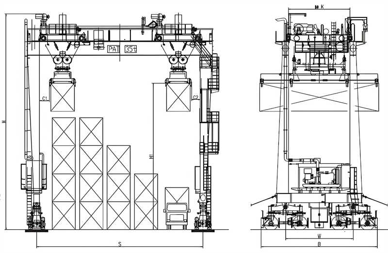 Structural design drawing of rubber tire gantry crane